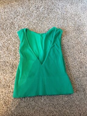 Women's V-Neck Ribbed Tank Top - Green
